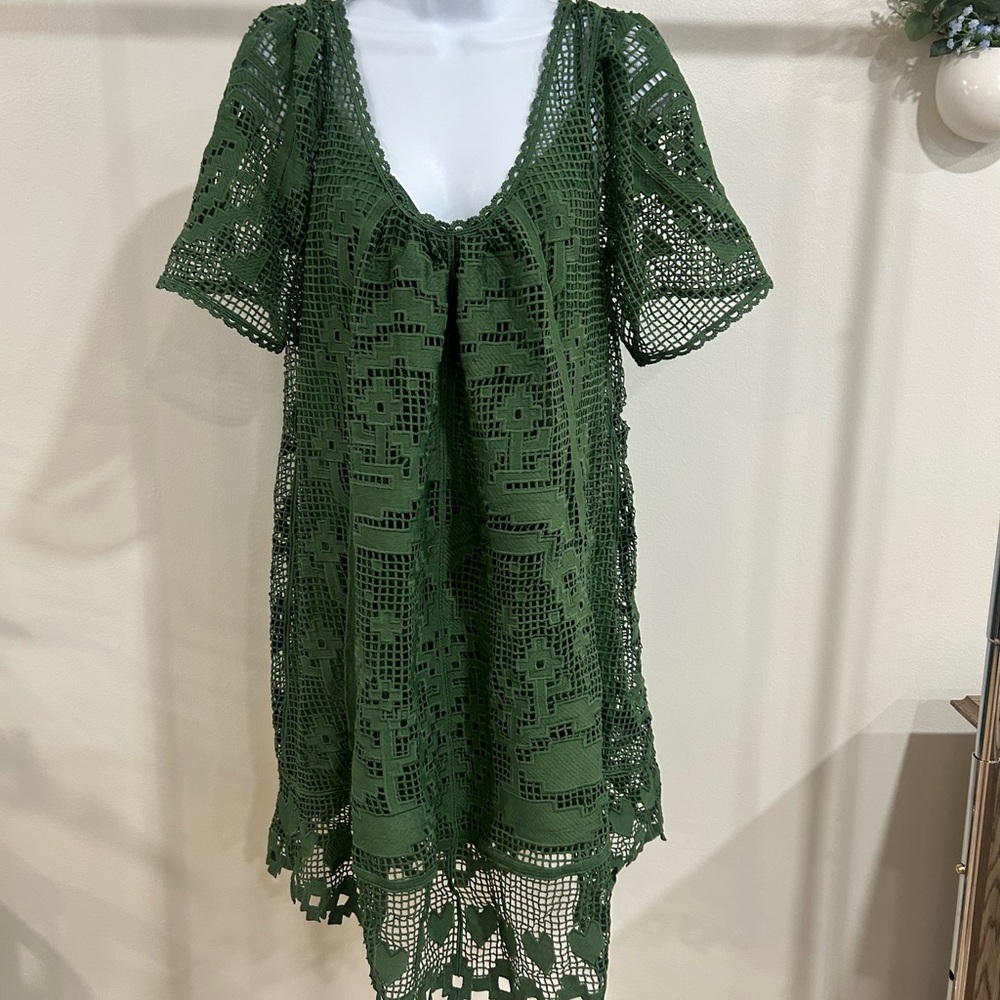 FARM Rio Deep Green Crochet Mini Dress